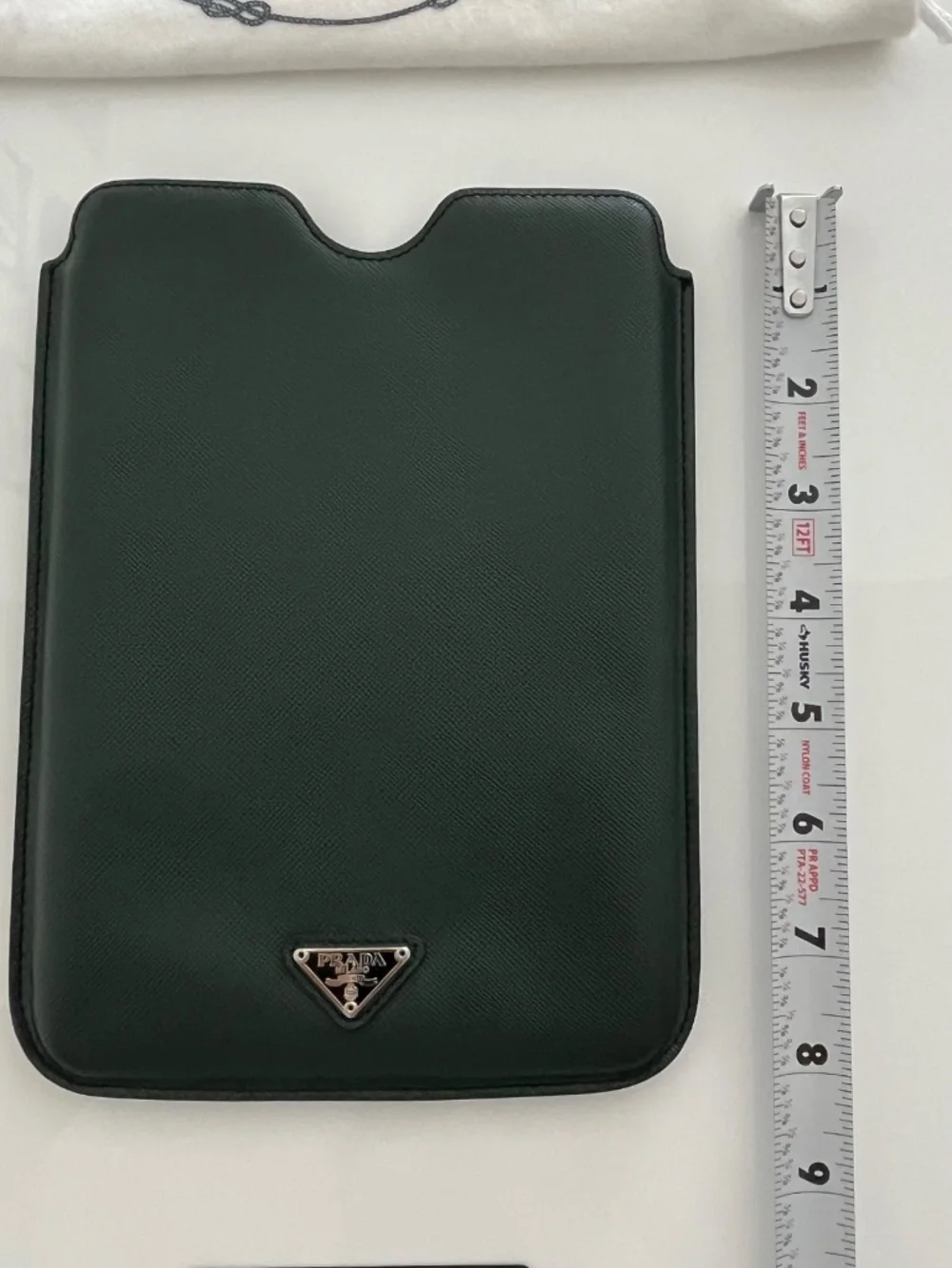 Prada iPad Mini Green Saffiano Black Leather Case Sleeve Pouch Triangle Logo